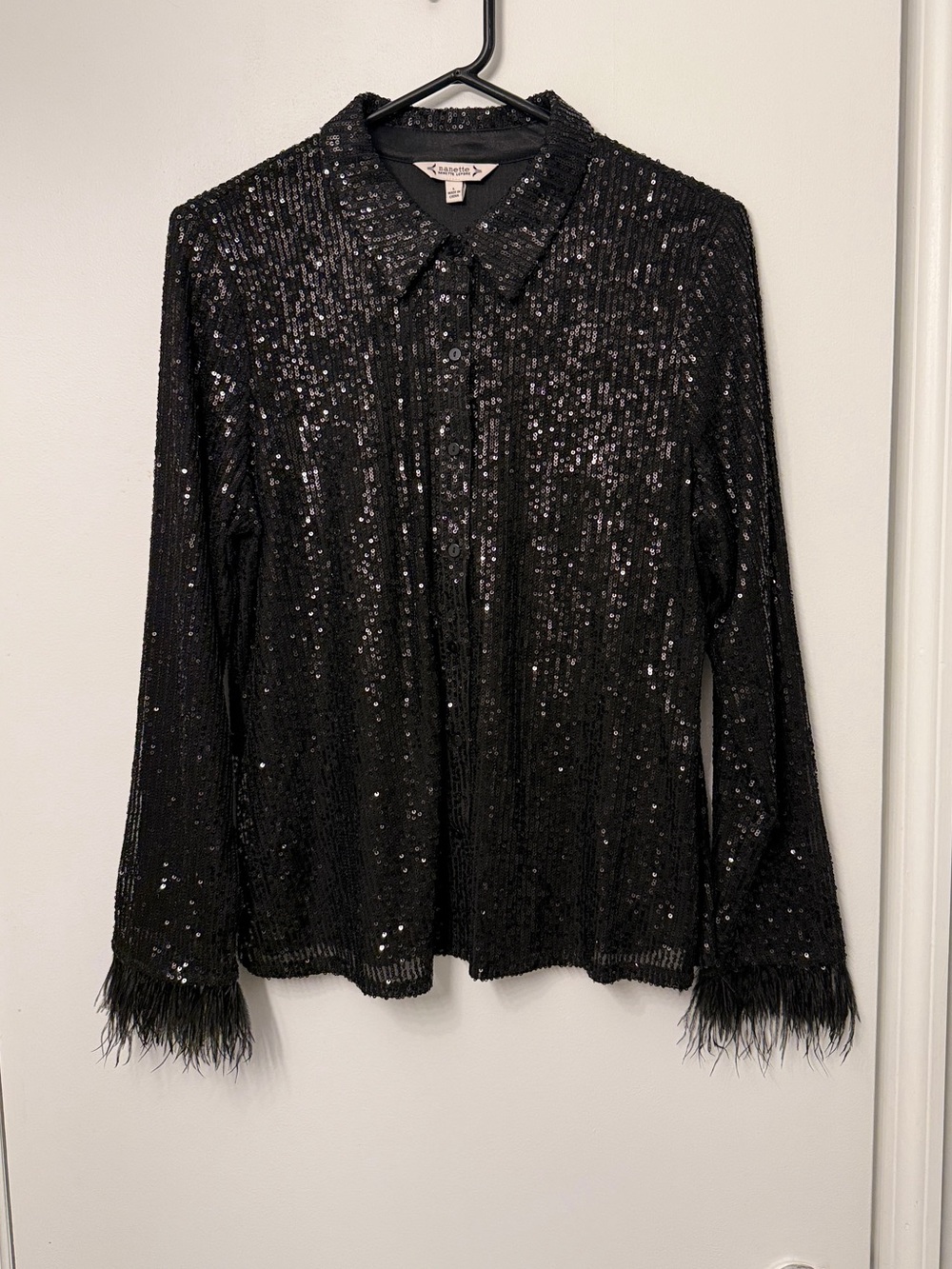 Nanette Lepore Black Sequin Button Down Shirt